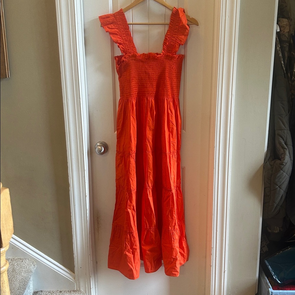 Quince smocked orange midi dress - Picture 2 of 6